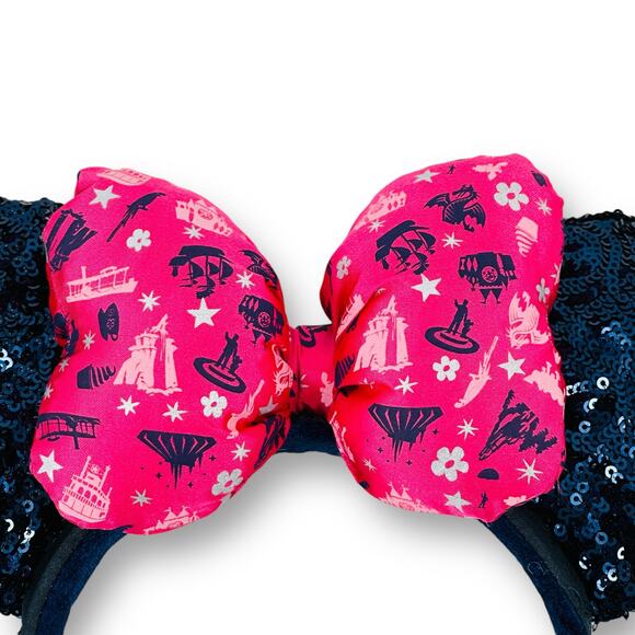 Disney Minnie Mouse Classic Attractions Puffy Bow Sequin Ears Headband 2016 Pink - Picture 2 of 6